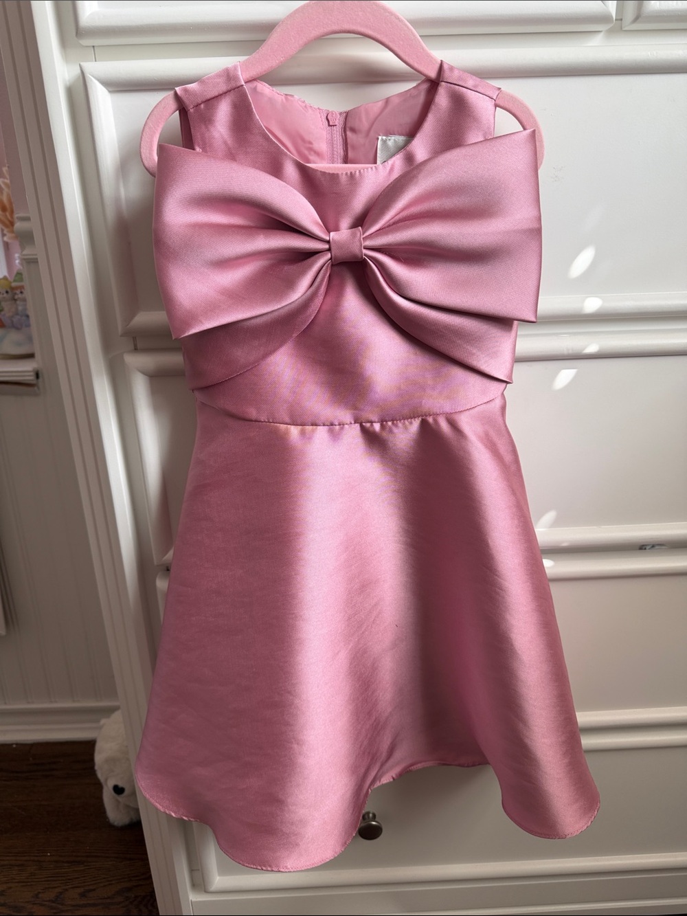 Rare Editions Pink Satin Bow-Front Formal Dress